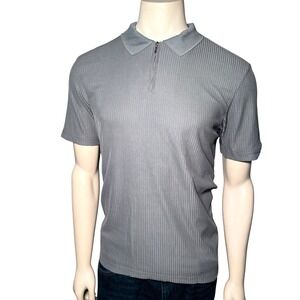 Alfani Quarter Zip Polo Mens Size M Grey Excellent Ribbed Short Sleeve Shirt